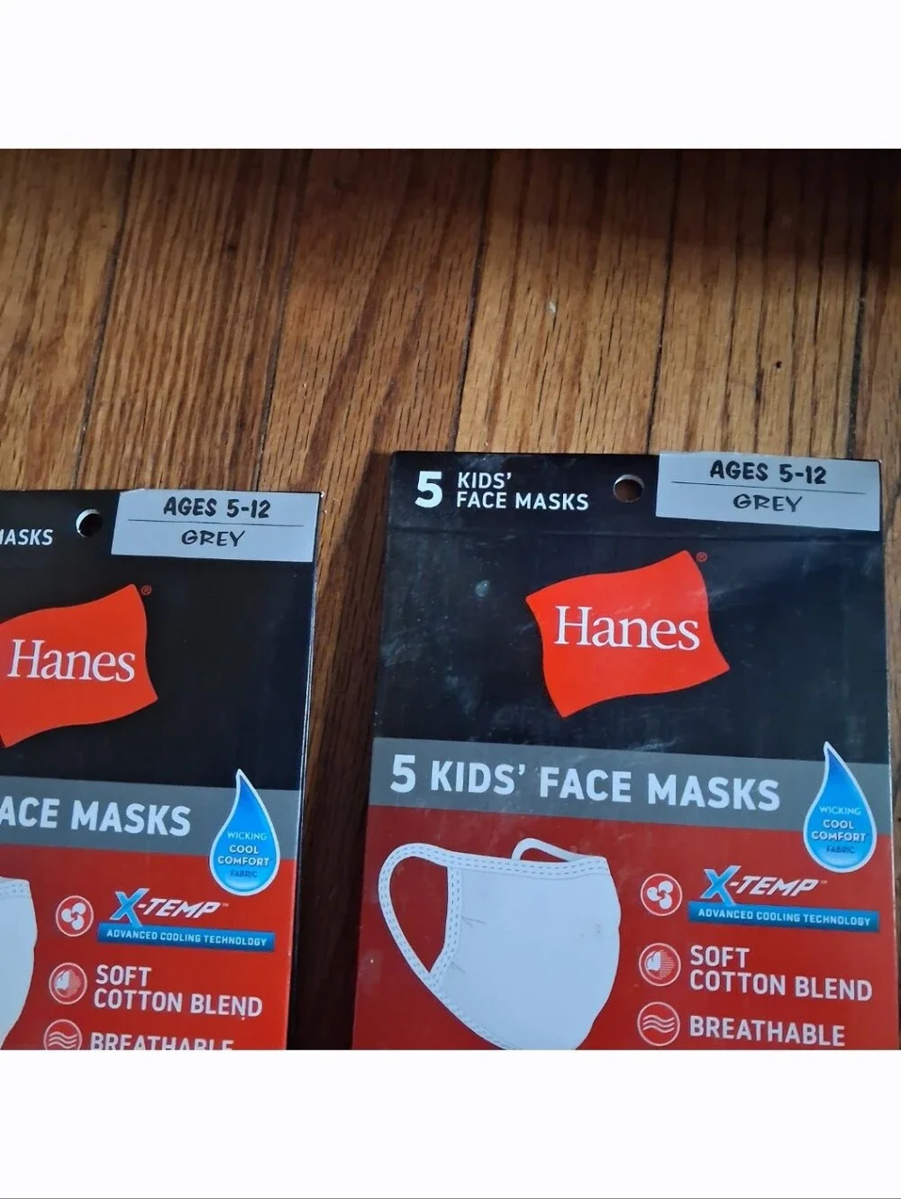 Lot Of 2 Hanes - 5pk Grey/Gray Kids Masks. Ages 5-12 years old. New!